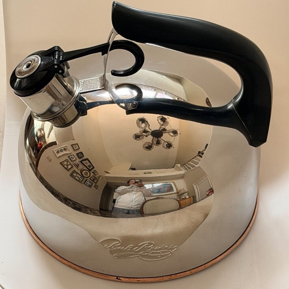 Vintage Revere Ware 1801 Whistling Tea Kettle Copper Bottom 2 QT Stainless